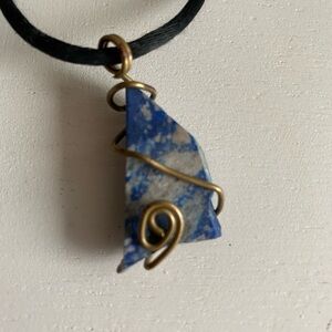 𝅺beautiful Blue & Grey Stone Wrapped Pendant